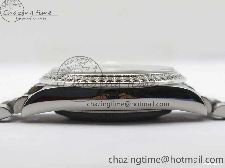 0517 SmoothTexture Day-Date 36mm 128239 SS Crystal BP Best Edition Black MOP Crystal Marker Dial on SS President Bracelet A 2681